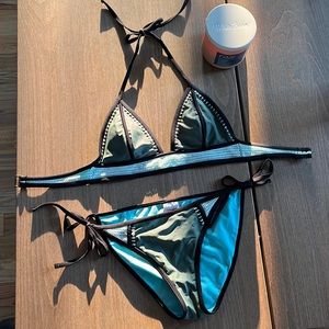 Women’s Olive Triangle Xhilaration Bikini with Full Coverage Bottoms